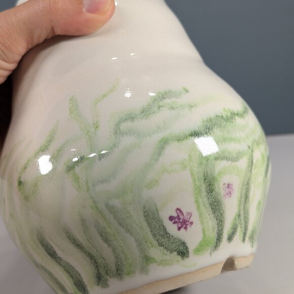 Heavy pottery hand painted lamp base, wavy seaweed nautical home decor - Picture 7 of 9